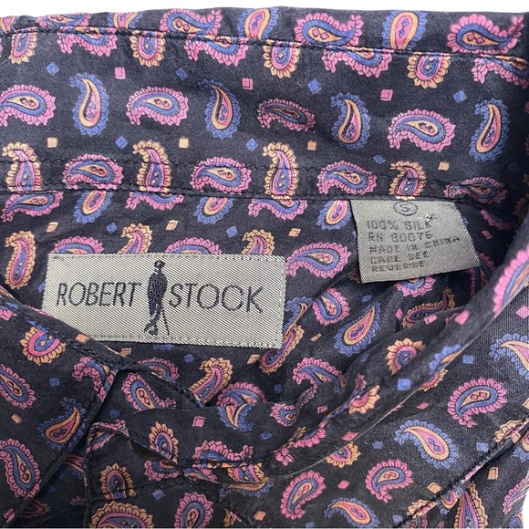 Vintage Robert Stock Black and Pink Design Silk Button Down, S - Picture 7 of 7